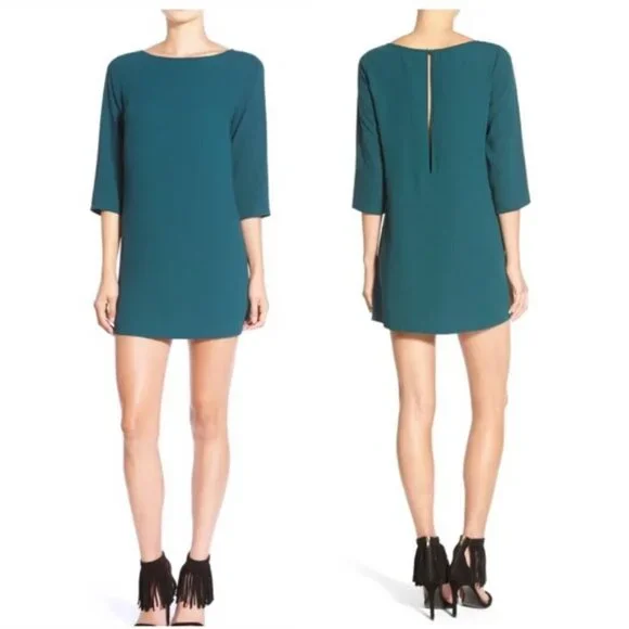 Leith Forest Green Boatneck Crepe Dress w/ Keyhole and 3/4th Sleeve XS - Picture 1 of 5
